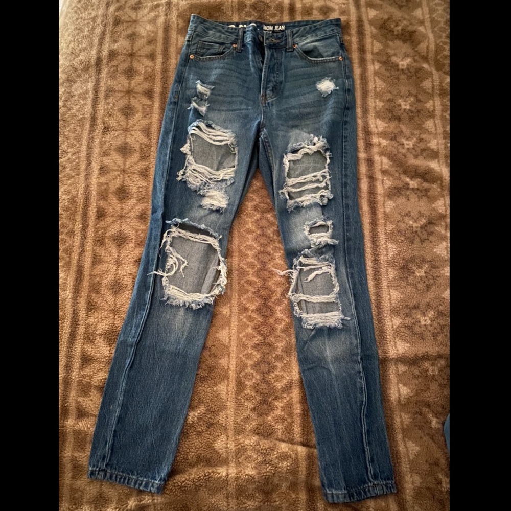 High Waisted/High Rise Ripped Mom Jeans - Picture 2 of 4